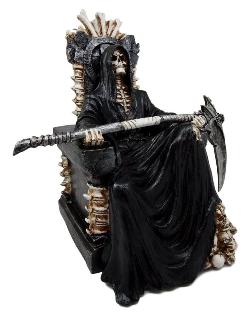 Ebros Gift Black Holy Death Grim Reaper Sitting On Skeleton Throne Figurine 10.5" Tall Time Waits for No Man Angel of Death with Scythe As Ossuary Home Decor Eternal Death Gates of Hades - Image 3